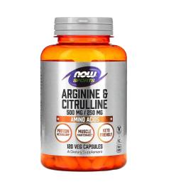 Амінокислота Now Foods Аргінін і цітрулін, 500мг  250 мг, 120 вегетаріанських капс (NOW-00037)