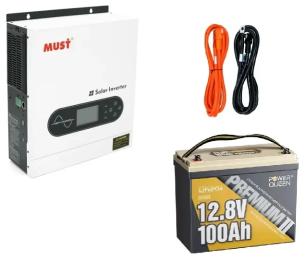 Сонячний інвертор MUST 2000W, 12V + акумулятор Power Queen 12.8V 100Ah Mini, 1280Wh