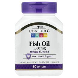 Жирні кислоти 21st Century Fish Oil 1000 mg - 60 softgels (2023-10-7136)