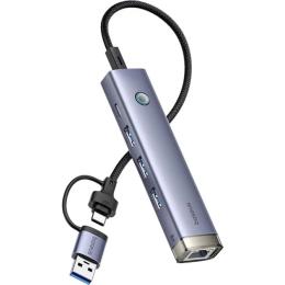 USB-хаб Baseus UltraJoy 4-Port (USB/Type-C to USB 3.0 * 3 + RJ45 * 1 + Type-C) Gray