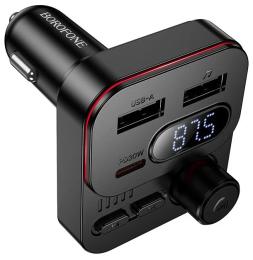 ФМ-модулятор Borofone BC61 45W QC3.0 2USB + 1USB-C Black