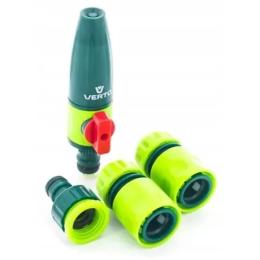 Набір для поливу Verto 1/2-3/4, зрошувач ручний прямий, 2 конектори для шланга, конектор для крана