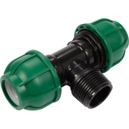 Трійник сполучний водяних пластикових труб 2x 25 мм- зовн. різьб G1 FLO поліпропіл, для тиску 1 MPa