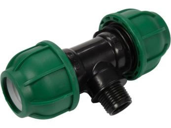 Трійник сполучний водяних пластикових труб 2x 25мм- зовн. різьб G1/2 FLO поліпропіл, для тиску 1MPa