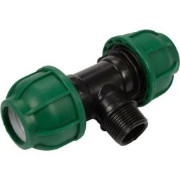 Трійник сполучний водяних пластикових труб 2x 25мм- зовн. різьб G3/4 FLO поліпропіл, для тиску 1MPa