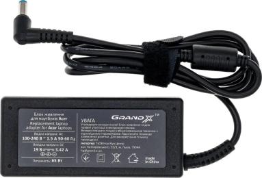 Блок живлення для ноутбука Grand-X Acer 19V 3.42A 65W 3.0x1.0mm + кабель 1.2м (ACACL65W30)