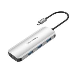 USB-хаб Vention Aluminum Alloy Type (TOJHB) 0.15m Gray USB-C to HDMI/USB 3.0x3/SD/TF/PD