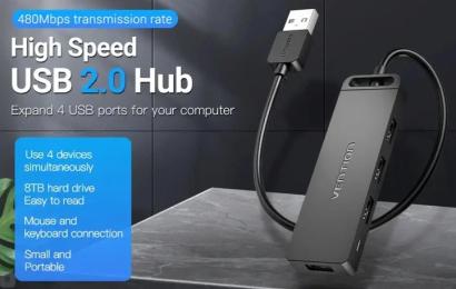USB-хаб Vention (CHMBB) 0.15m Black 4-Port USB 2.0 Hub With Power Supply