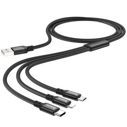 Дата-кабель Hoco X14 Times Speed 3in1 USB Type-A (тато)  -  Lightning + Micro USB + Type-C (тато), 1m Black