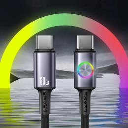 Дата-кабель USAMS US-SJ752 With Colorful Light Huan Ser. Type-C (тато)  -  Type-C (тато), 1.2m Desert Titanium 60W