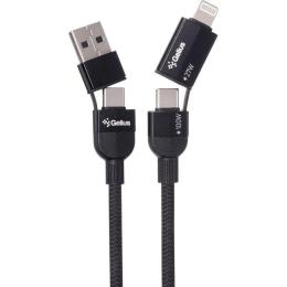 Дата-кабель Gelius OpenX 4in1 USB Type-C+Lightning (тато) - USB Type-A+USB Type-C (тато), 1m Black 100W (GP-UCN017)