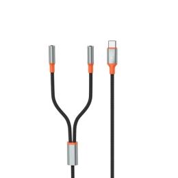 Аудіо-кабель XO NB-R269B USB Type-C (тато) - 2 x mini-jack 3.5mm (мама), 1.2m Black