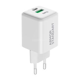 Адаптер живлення для телефона ArmorStandart AR371 30W GaN Type-C + USB White (ARM77549)