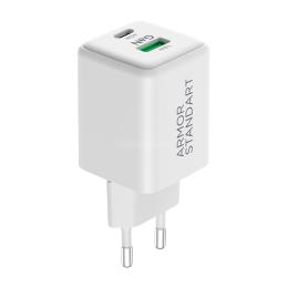 Адаптер живлення для телефона ArmorStandart AR372 45W GaN Type-C + USB White (ARM77550)