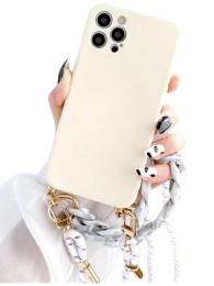Чохол-накладка Infinity Luxury Marble Agate Silicone Cover для iPhone 15 Pro Max Cream + шнурок