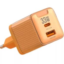 Мережевий зарядний пристрій для телефона Jellico EU55 USB + PD 33W + Type-C to Lightning Orange
