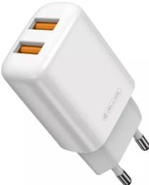 Мережевий зарядний пристрій для телефона Jellico EU02 2USB 2.4A + Lightning White