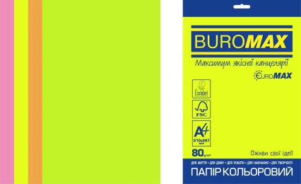 Папір Buromax BM.2721550E-99 EUROMAX, А4, 80g, NEON, 4colors, 50sh
