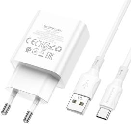 Мережевий зарядний пристрій для телефона Borofone BA74A USB-A (тато)- USB-C (тато) White