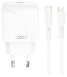 Мережевий зарядний пристрій для телефона XO L141 20W Single USB-C Fast Charger with Lightning cable White