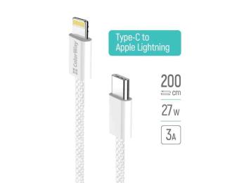 Дата-кабель ColorWay Braided Cotton USB Type-C (тато)  -  Apple Lightning (тато), 2m Gray 27W (CW-CBPDCL068-GR)