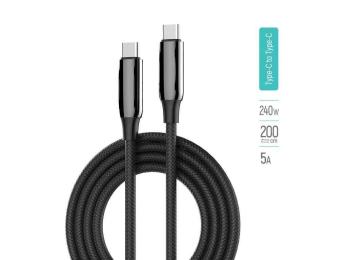 Дата-кабель ColorWay Flexible PVC USB Type-C (тато)  -  USB Type-C (тато), 2m Black 240W (CW-CBPDCC070-BK)