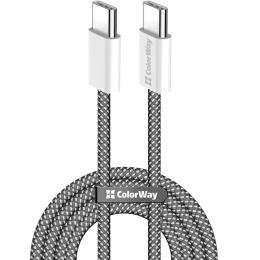 Дата-кабель ColorWay Braided Cotton USB Type-C (тато)  -  USB Type-C (тато), 2m Black 60W (CW-CBPDCC068-BK)