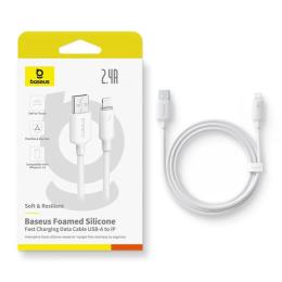 Дата-кабель Baseus Foamed Silicone USB (тато)  -  Lightning (тато), 2m White 2.4A (E0426905)