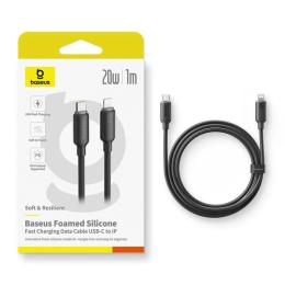 Дата-кабель Baseus Foamed Silicone Type-C (тато)  -  Lightning (тато), 1m Black 20W (E0426A00)