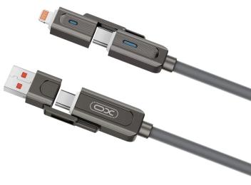 Дата-кабель XO NB275 Zinc Alloy Silicone 4-in-1 Type-C + USB-A (тато)  -  Type-C + Lightning (тато), 1m Gray 60W