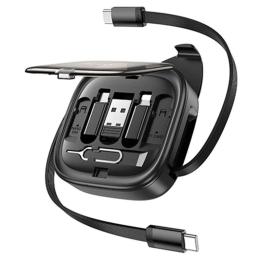 Дата-кабель Hoco U140 Retractable ALL-IN-ONE set, 0.95m Black 60W