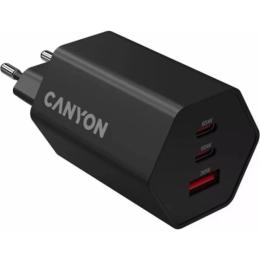 Адаптер живлення для телефона Canyon charger HEXAGON 65 GaN 65W 2xPD 1xQC EU Black