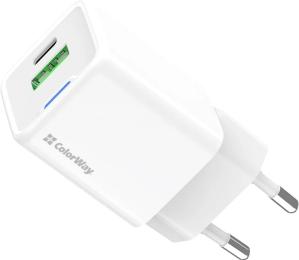 Адаптер живлення для телефона ColorWay GaN Mini 30W PD Port PPS USB (Type-C PD + USB QC4.0) White