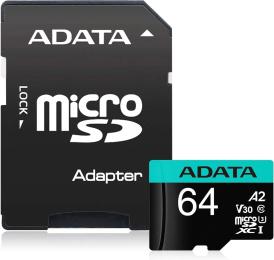 Карта памяті ADATA Premier Pro 64Gb Class 10 V30S A2 + SD-adapter Black (AUSDX64GUI3V30SA2-RA1)