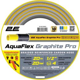 Шланг садовий 2Е AquaFlex Graphite Pro 1/2 20м 4 шари 20бар -10+60C зрошувач 2 конектори адаптер (2E-GHE12GEP20)