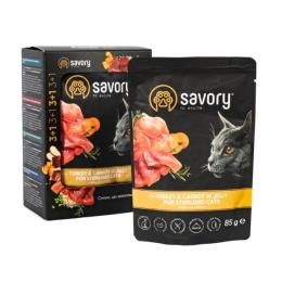 Набір паучів Savory Sterilised Cats with Turkey and Carrots in Jelly 3+1