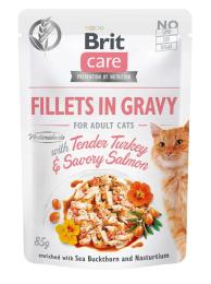 Корм вологий Brit Care Fillets in Gravy Tender Turkey and Savory Salmon д/котів філе в соусі з індичкою та лососем 85 г