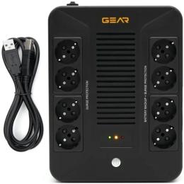 Джерело безперебійного живлення Gear UPS 850VA, 510W, AVR, 8Schuko, plastic case USB+RJ45 (GU-850PLUS6)