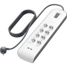 Мережевий фільтр Belkin 2м, 8хТипF, 16А, 2xUSB-A 2.4A White (BSV804VF2M-V2)