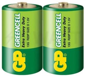Батарейка GP GREENCELL 1, 5V, сольова, R20, D (2шт. на блiстерi)