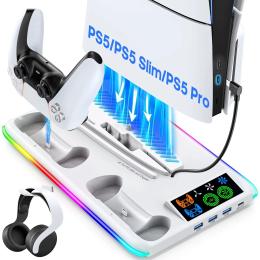 Зарядна станція для геймпада Infinity DualSense Sony PlayStation 5 Slim/PS 5 Slim Pro RGB White
