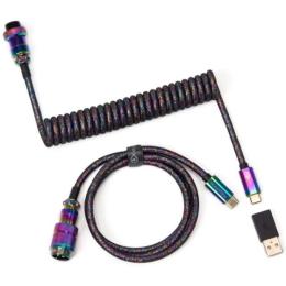 Дата-кабель Keychron Premium Coiled Aviator Straight USB Type-A/USB Type-C (тато) - USB Type-C (тато), 1.08m Black Rainbow Plated (CAB5_KEYCHRON)