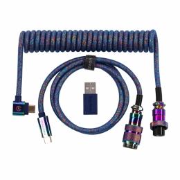 Дата-кабель Keychron Premium Coiled Aviator Angled USB Type-A/USB Type-C (тато) - USB Type-C (тато), 1.08m Blue Rainbow Plated (CAB8_KEYCHRON)