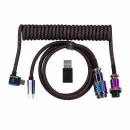 Дата-кабель Keychron Premium Coiled Aviator Angled USB Type-A/USB Type-C (тато) - USB Type-C (тато), 1.08m Black Rainbow Plated (CAB7_KEYCHRON)