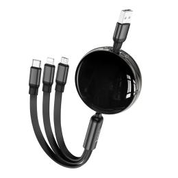 Дата-кабель Hoco X78 Easy pull storage 3-in-1 USB Type-A (тато)  -  USB Type-C/Micro-USB/Lighning (тато), 1.2m Black