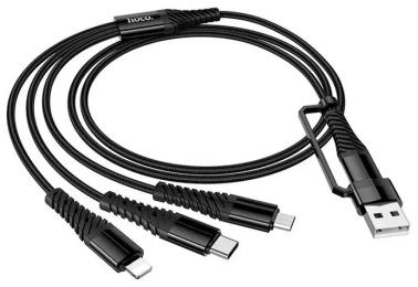 Дата-кабель Hoco X123 USB Type-A/Type-C (тато)  -  Micro-USB/Type-C/Lightning (тато), 1m Black