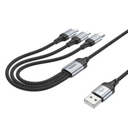 Дата-кабель Hoco X102 USB Type-A (тато)  -  Micro-USB/Type-C/Lightning (тато), 1m Black