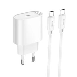Мережевий зарядний пристрій для телефона Hoco C109A (PD20W) Fighter single port PD20W charger set (C to C) White