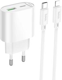 Мережевий зарядний пристрій для телефона Hoco C109A (PD20W + QC3.0) Fighter PD20W + QC3.0 charger set (C to C) White