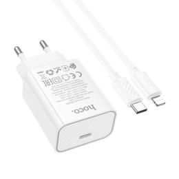 Мережевий зарядний пристрій для телефона Hoco C143A Benefit single port PD20W charger set (C to iP) White